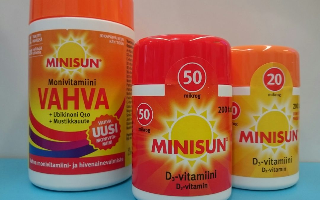 Minisun D-vitamiinit 20 ug ja 50 ug sekä Minisun Monivitamiini Vahva – 10%